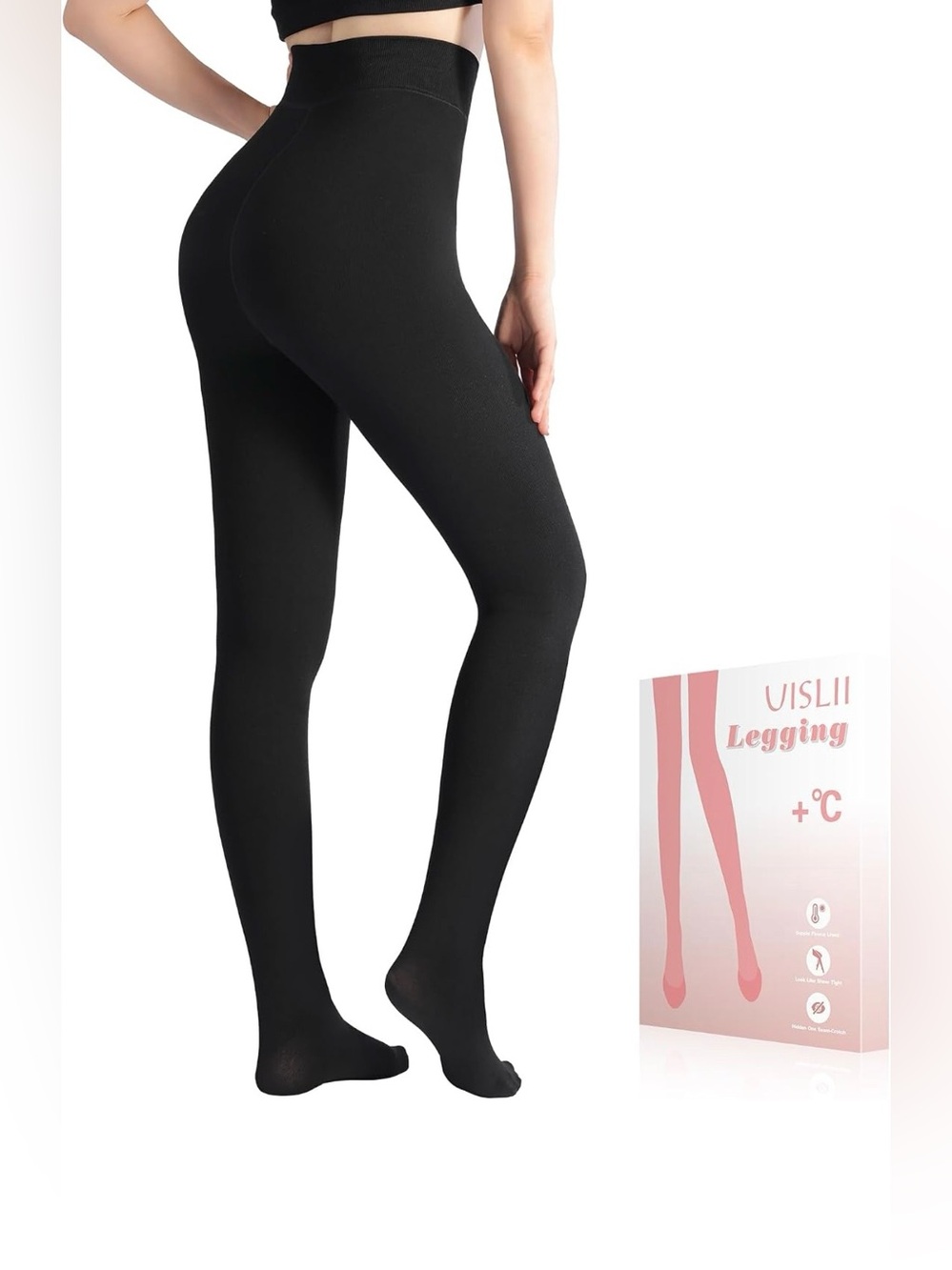Black Opaque Fleece Lined Tights for Women